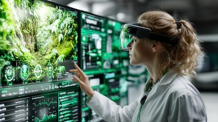 A scientist is analyzing complex data using augmented reality technology - Powered by Adobe