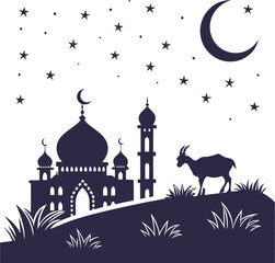 eid goat mosque night sky moon and stars scene
