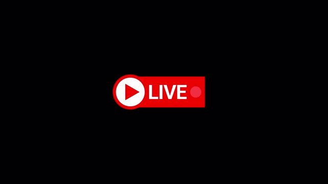  live streaming icon animation with alpha channel, Animated red button live streaming with transparent background.