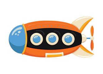 Bright bathyscaphe. Cute yellow submarine in cartoon style. Underwater transport. Vector illustration.