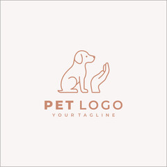 Obraz premium Dog and Hand Line Art Logo – Pet Care and Trust Symbol for Business Identity