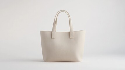 Isolated beige tote bag with handles on a white background in studio shot