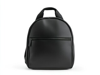Close up shot of a black backpack with a zipper on a white background