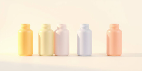 Pastel Colored Cosmetic Bottles Mockup on White Background 