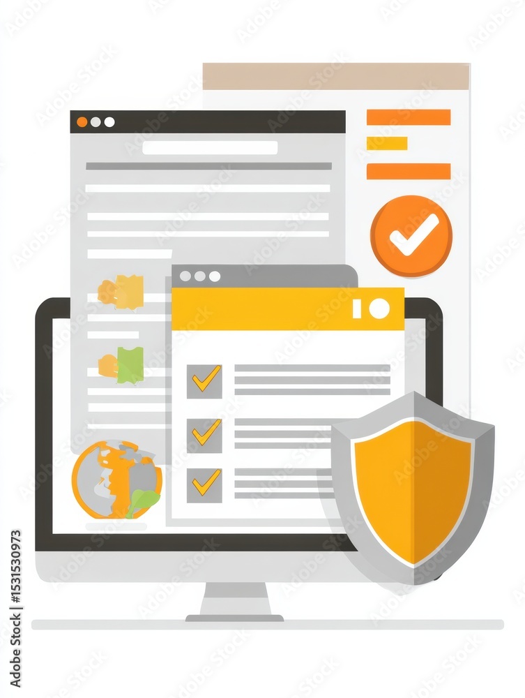 Aufkleber Best Practices for Digital Privacy Checklist With Browser and Shield Graphics for Online Safety