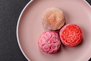Chinese mooncake is an Asian sweet dessert. Asian mooncake as a background for your design