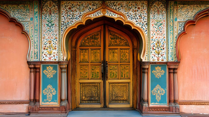 The ornate wooden door of the Ind  75330