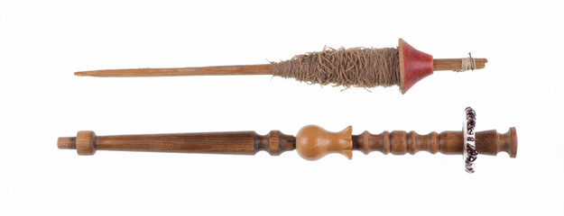 vintage wooden spindle isolated on white background
