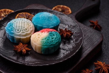 Chinese mooncake is an Asian sweet dessert. Asian mooncake as a background for your design