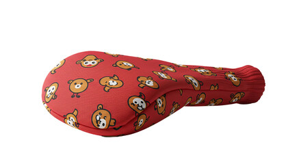 Adorable red golf club cover with playful cartoon bears adding a touch of whimsy to your game on transparent background