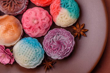 Chinese mooncake is an Asian sweet dessert. Asian mooncake as a background for your design