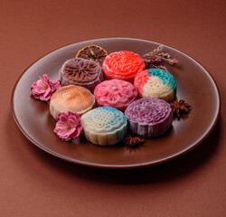 Chinese mooncake is an Asian sweet dessert. Asian mooncake as a background for your design