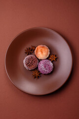 Chinese mooncake is an Asian sweet dessert. Asian mooncake as a background for your design