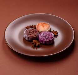 Chinese mooncake is an Asian sweet dessert. Asian mooncake as a background for your design