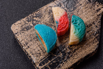 Chinese mooncake is an Asian sweet dessert. Asian mooncake as a background for your design