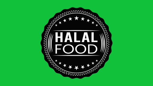 halal food Green Screen Motion Video black Badge in Sans Serif Typography for product promotion