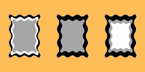 Set of wavy wiggly rectangular frame on white transparent background 