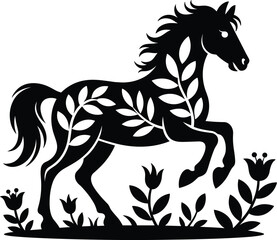 Fototapeta premium Floral Horse eps, Horse svg, Rustic eps, Farmhouse eps, summer eps, Animal Silhouette, flowereps, shirt eps, Cut File CricutGirl Kissing Horse Seps Cut File, Rodeo Country Cowgirl SVG for Cricut Silh