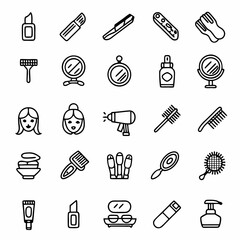 Beauty and personal care products vector icons set for makeup cosmetics skincare and hair styling needs