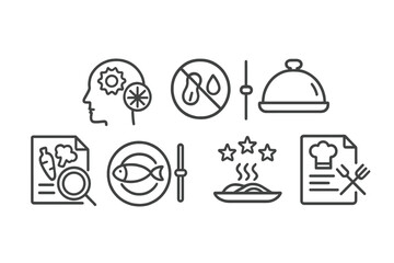 Meal Customization Icons. Line style icons of meal customization: ingredient selector, taste profile, allergy filter, portion