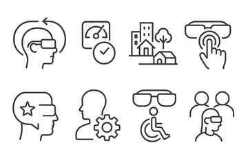 Obraz premium AR Experience Icons. Line style icons of AR user experience: seamless transition, low latency, context awareness, intuitive
