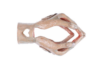 female decorative porcelain hands isolated on white background