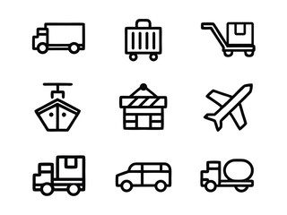 Transportation logistics Icons set outline art
