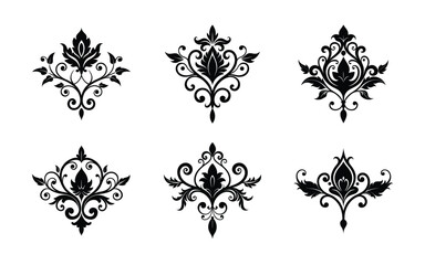 set of vector vintage floral ornament divider in baroque style, black decorative vector design
