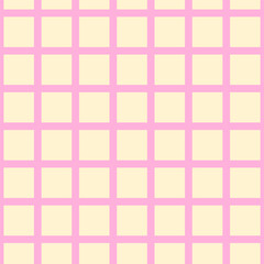 Seamless checkered pattern with pink grid lines on pastel yellow background.