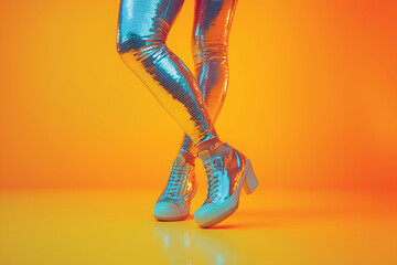 Shiny Leggings and Platform Shoes - Disco Fashion