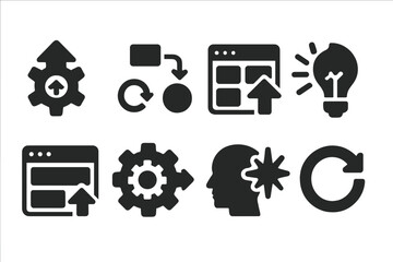 Obraz premium UX Innovation Icons. Solid style icons of UX innovation: upgrade gear, flow refresh, UI evolution, creative change. Solid style of