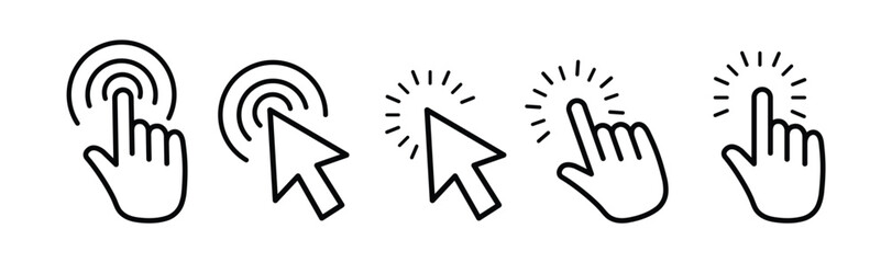 Click Hand and Cursor Pointer Icons Set on White Background