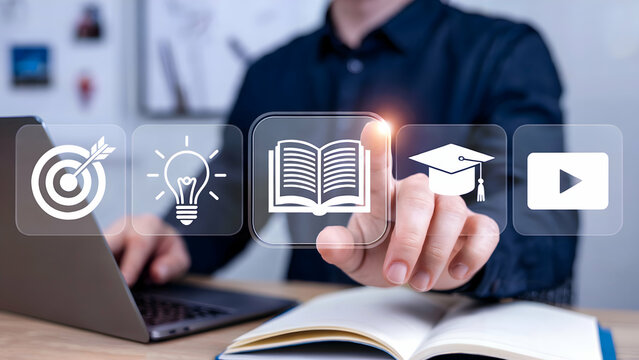 Online Education Goals Success Learning Modern Technology Digital Book Elearning Graduation Knowledge Skills Development Achievement Target