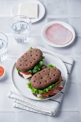 Ham cheese tomato rye sandwiches