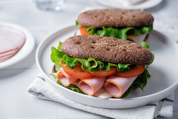 Ham cheese tomato rye sandwiches