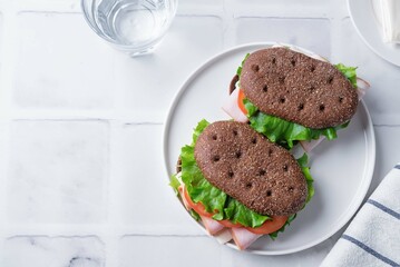 Ham cheese tomato rye sandwiches