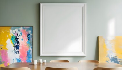 Modern Minimalist Interior With Abstract Paintings And Elegant Mockup Blank Poster Frame