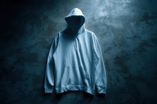A white hooded sweatshirt with drawstring on a dark textured background, showcasing apparel and design, providing fashion and style inspiration.