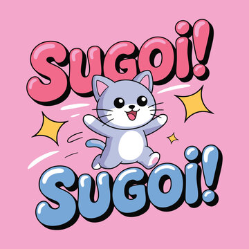 Sugoi Cute Cat T Shirt Design Illustration