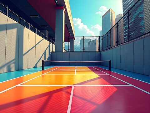 Vector background tennis court colorful floor between dodas