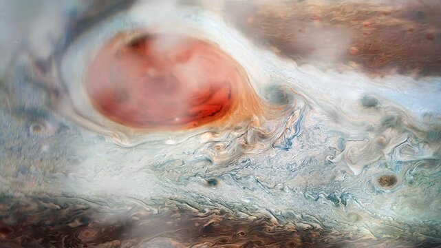 View of Jupiter With Emphasis on Great Red Spot - Elements of this Video Furnished by NASA - 4K
