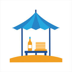 Private Beach Cabana with Lounge Chairs and Champagne Vector