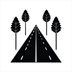  Silhouette of Tree and Electric Pole with Road Vector