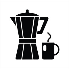 Silhouette of Coffee Maker and Mug Vector Illustration