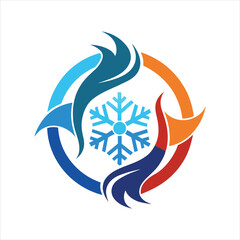 Vector Logo Design of HVAC System with Snowflake Flame