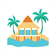 Watercolor Style Travel Resort and Hut Illustration