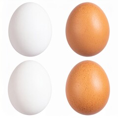 Chicken Eggs on Isolated White Background – White and Brown Shells with Smooth Texture and Studio Lighting
