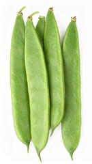 Bush Beans on Isolated White Background – Compact Green Pods with Firm Texture and Natural Depth of Field