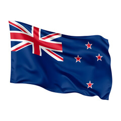 New Zealand flag blue field with Union Jack and Southern Cross stars, fabric surface realistic, soft flowing movement, studio photography setup, isolated transparent, stock standard quality, star