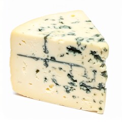 Blue Cheese on Isolated White Background – Mold-Ripened Cheese with Veined Appearance and Sharp Focus